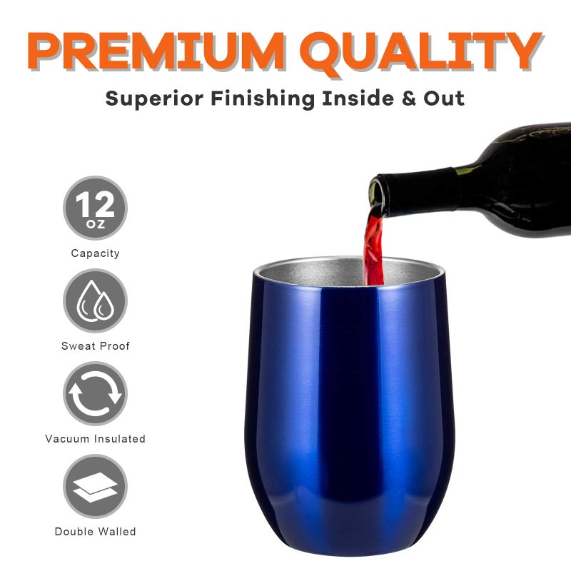 COMOOO Stainless Steel Wine Tumbler with Lid and Straw, 12oz Double Wall Vacuum Insulated Wine Tumbler Cup, Stemless Wine Tumbler for Hot and Cold Drinks, Coffee, Wine, Cocktails, Royal blue, 12 Pack - Image 4